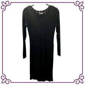 Chache Black Round Neck Long Sleeve Ribbed Knit Bodycon Dress Medium